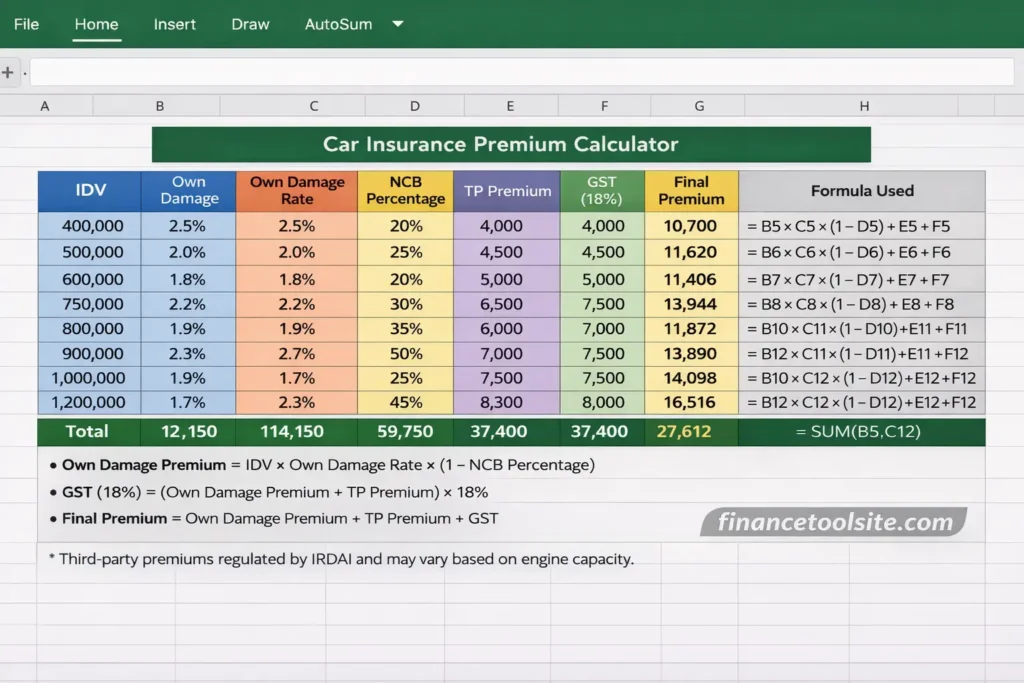 nsurance Premium Calculator Excel
