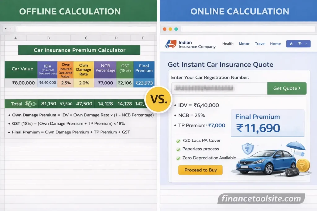 Offline vs online car insurance calculation