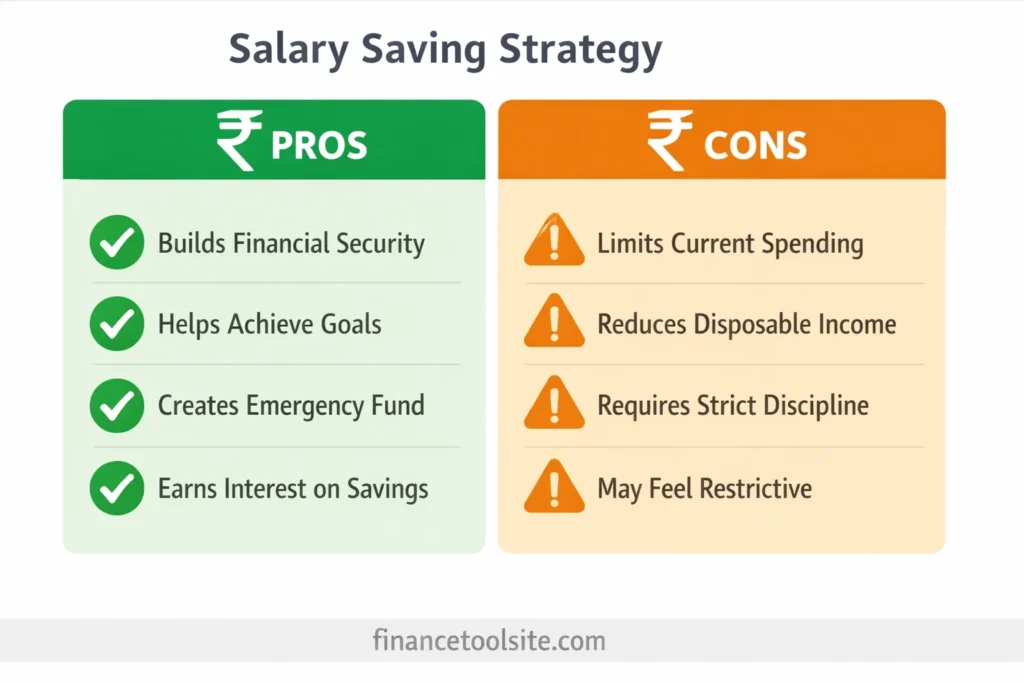pros and cons of saving money from salary every month in india benefits and limitations explained