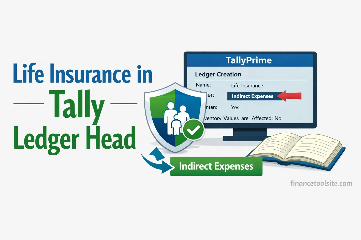 Life insurance under which head in Tally Prime tutorial thumbnail showing ledger group indirect expenses
